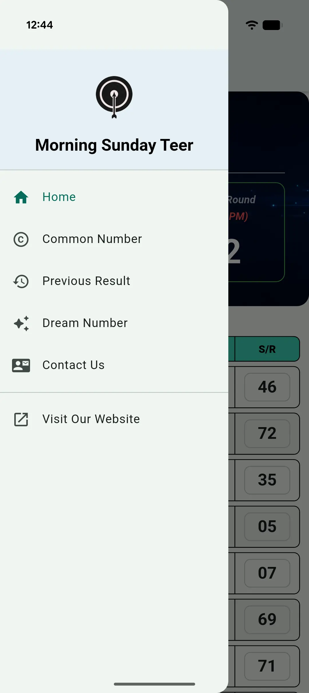 Morning Sunday Teer App Selection Menu